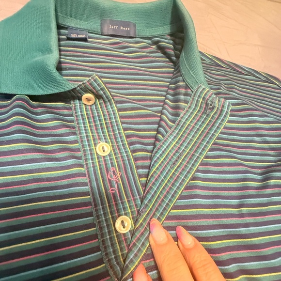 Jeff Rose Cotton Green Striped Short Sleeve Polo Golf Shirt Large - Picture 8 of 9
